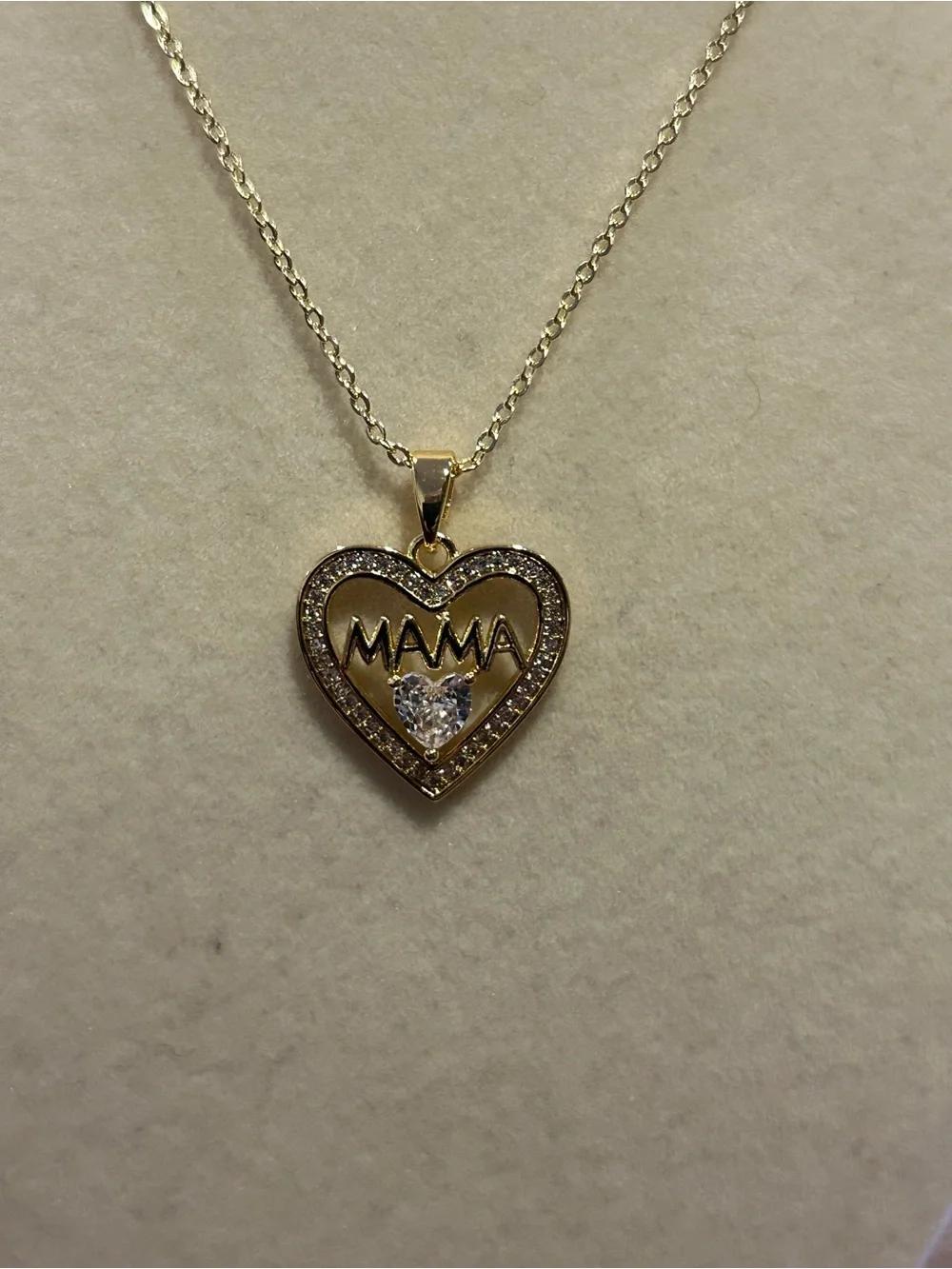 Adina Eden 14k Gold Plated 'MAMA' Heart Pendant Necklace with CZ Halo 16-18”